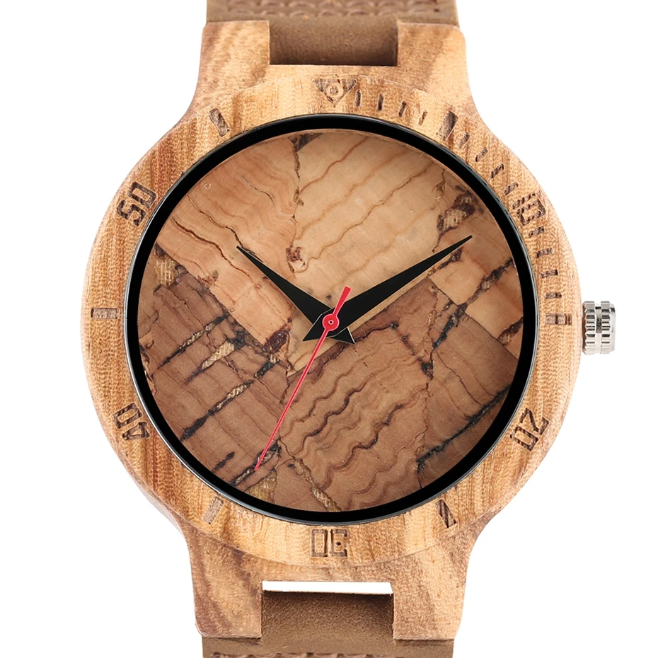 Wooden Watch Men's Unique Cork SlagBroken Leaves Face Dial Zebra Wood Quartz Clock Male Women Genuine Leather Band Wristwatches 2017 Christmas Gifts (19)