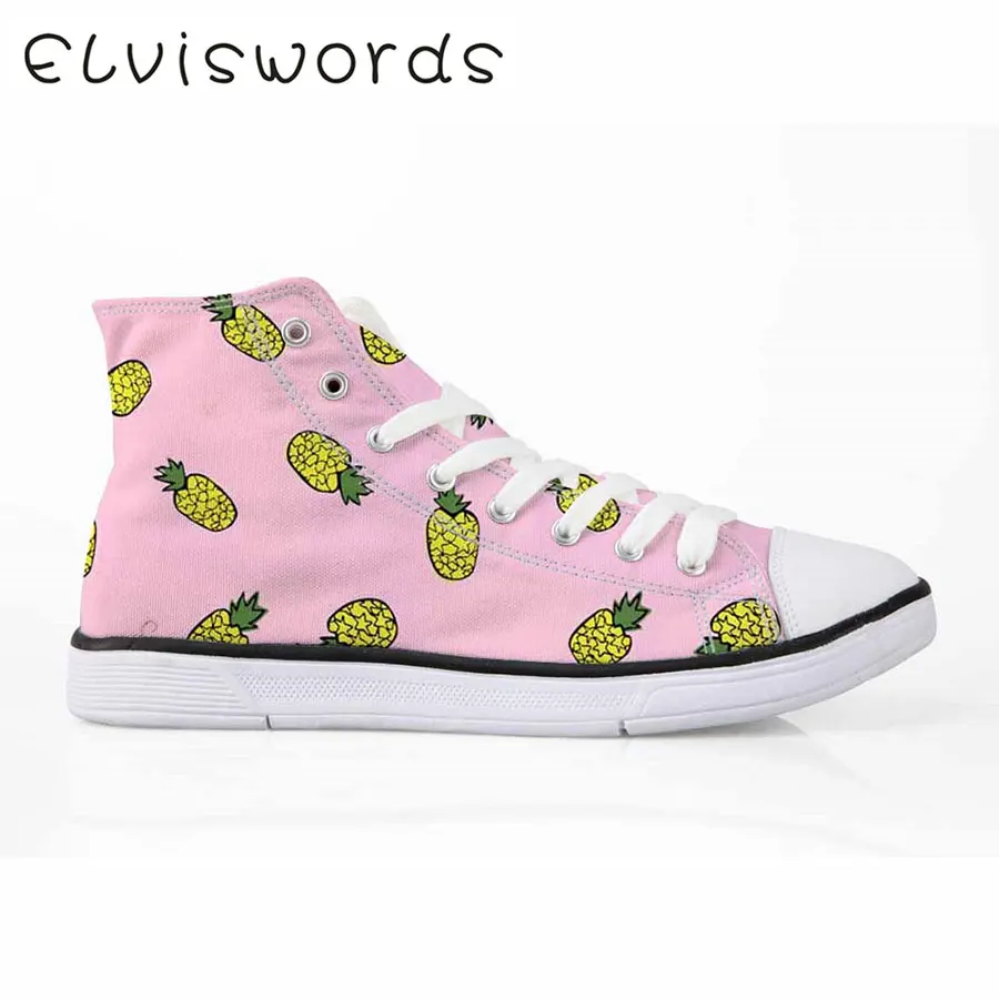 

2019 New Women's High-top Canvas Shoes Fashion Pineapple Printed Cute Lace-up Flat shoes Student Casual Shoes