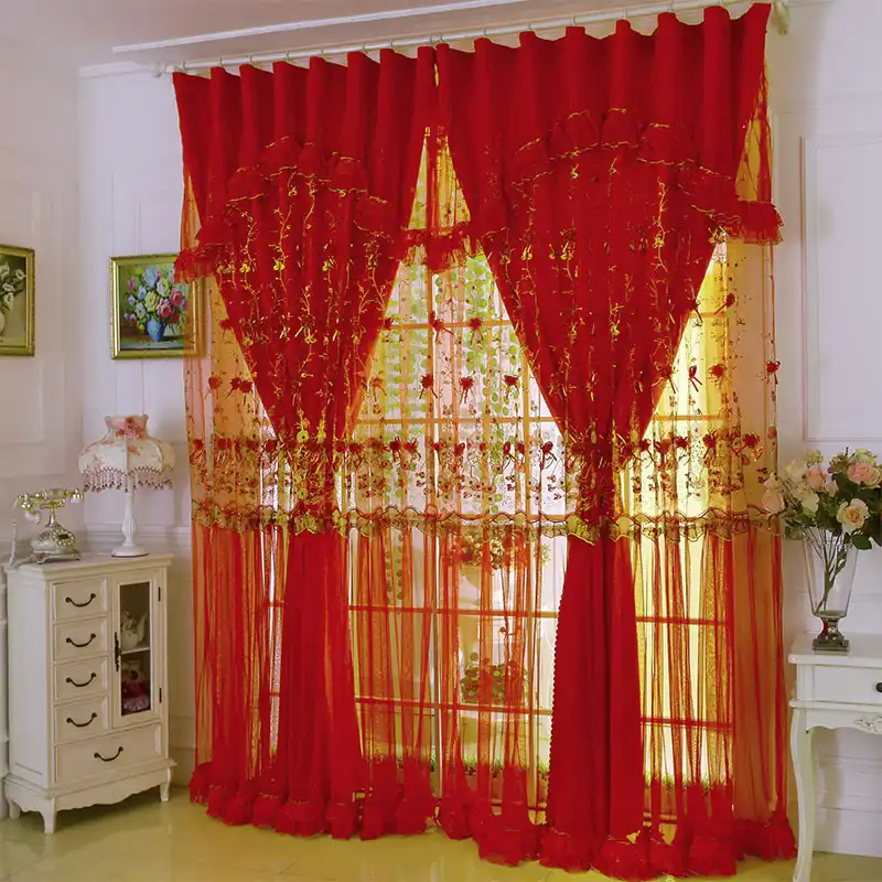 Custom Curtains High Grade Chinese Wedding Celebration Red Lace