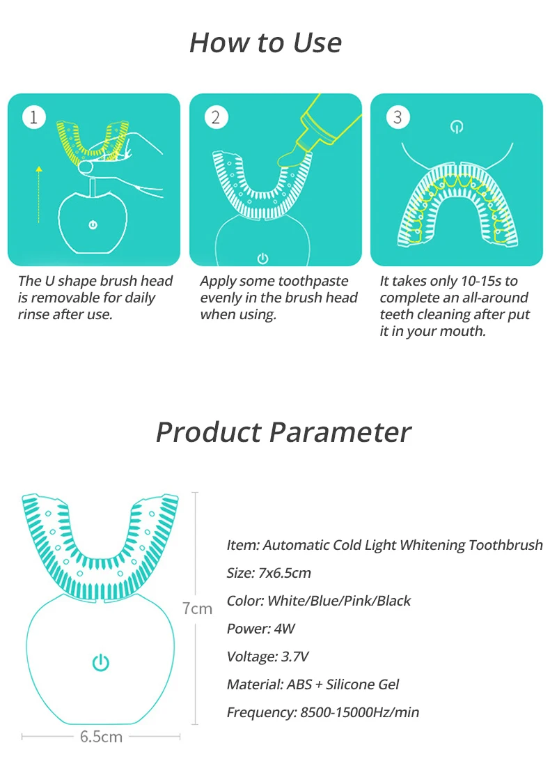 Автоматическая электрическая зубная щетка U Тип USB перезаряжаемая зубная щетка для отбеливания зубов безопасная силиконовая умная зубная щетка
