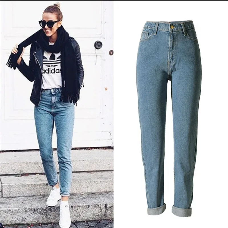 2017 New Women Fashion High Waist Jeans street wind loose trousers large size Ladies Cotton Casual
