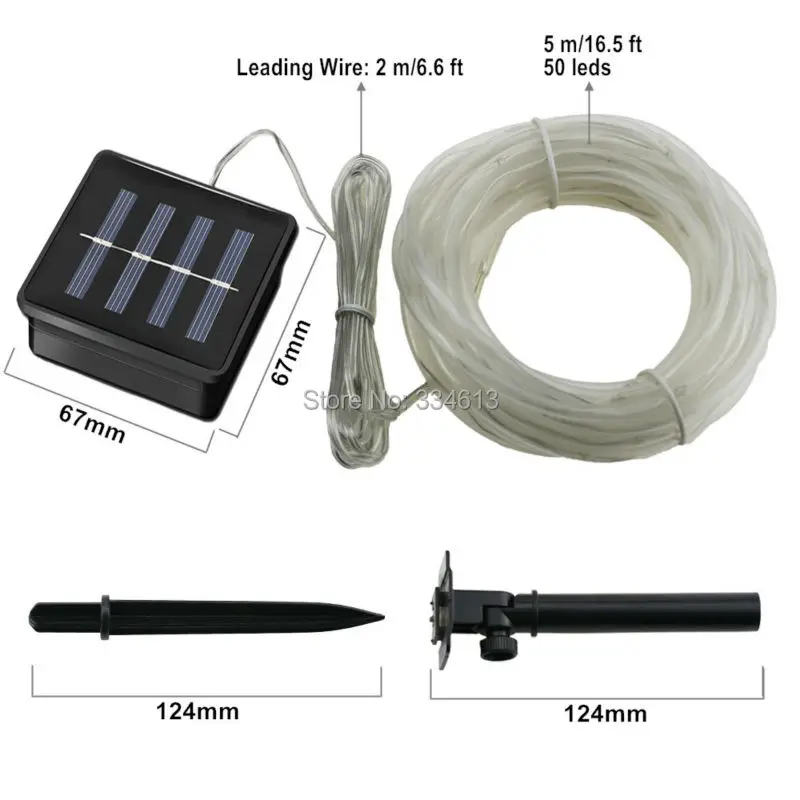 5M Solar Powered Tube Light Rope Outdoor Garden Strip 50 White LED with 2M Wire