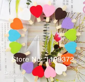 

5000pcs/lot Fedex Free shipping Cute Mini Wooden Heart Love Pegs Clips Set Photo Clothes Craft Pins Decor 1 1/"8, assorted Color