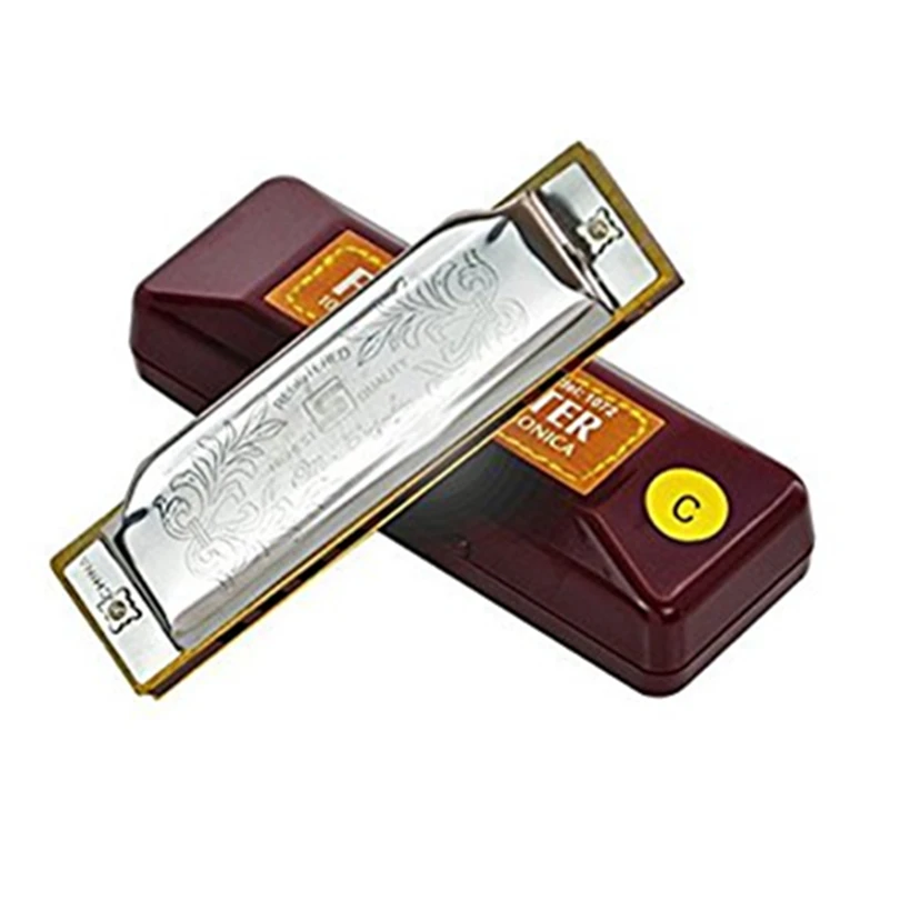 

Suzuki Harmonica Folk master Standard 10-Hole Diatonic Harmonica Key of C Blues Harp mouth organ 1702 sliver color with case