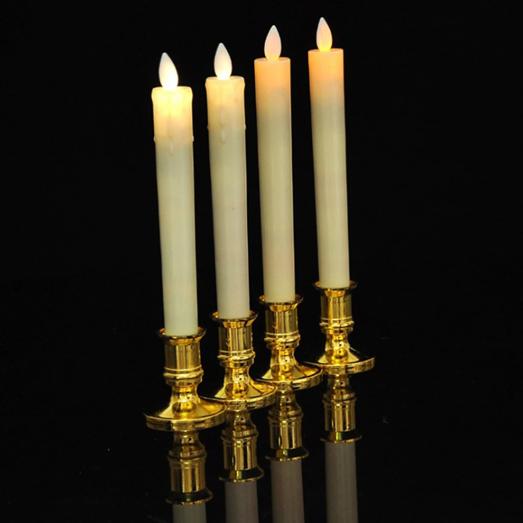 4pcs Led Candle Swinging Flame Pillar Candle With Candle Holder For