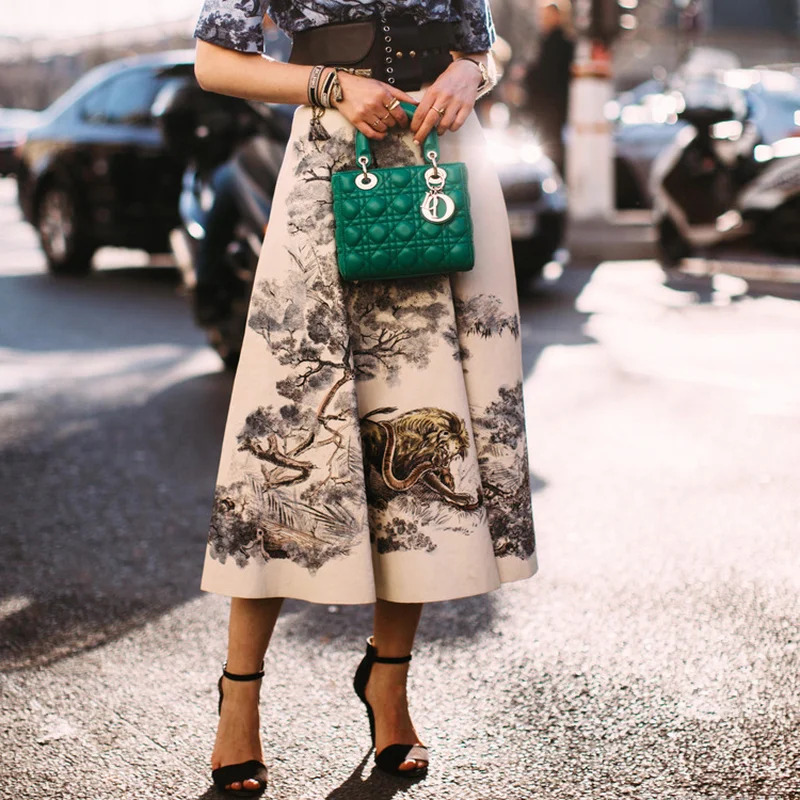 

Women's Vintage Forest Animal Tiger Print Long Skirt Brand Designer New 2019 Spring Summer Runway Elegant Skirt Jc3263