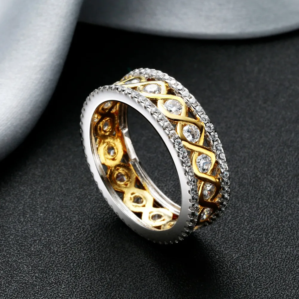 Обручальное кольцо с драгоценным камнем, 925 пробы, серебряное, золотое, имитирующее бриллианты