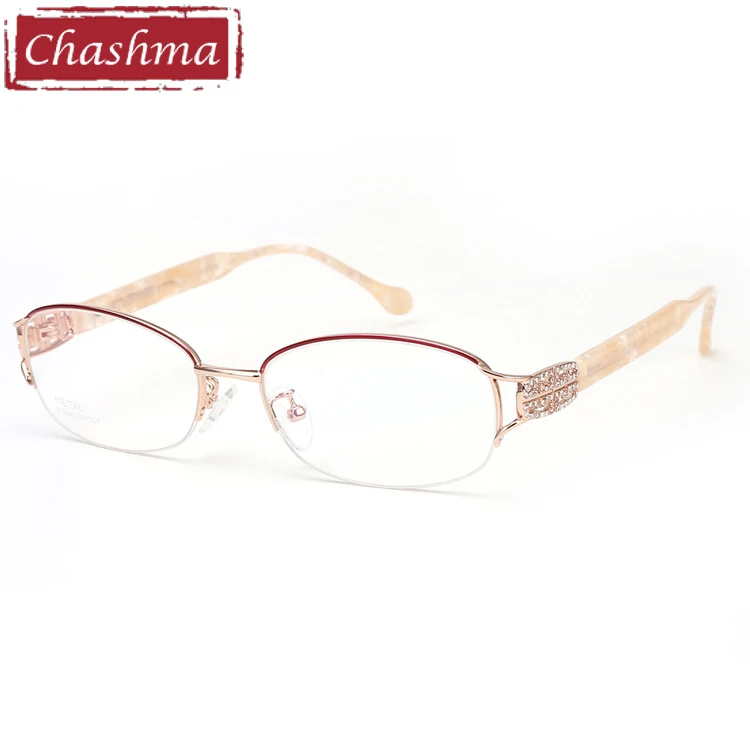 Chashma, модная оправа из чистого титана, Lentes Opticos Gafas, высокое качество, дизайнерская оправа, светильник, очки со стразами для женщин - Цвет оправы: Wine Red with Beige