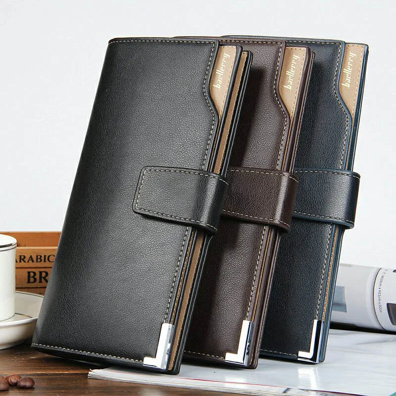 

High Quality 3 Fold Men Long Hasp Wallet Carteira Masculina Leather Business Brand Card Holder Money Purse