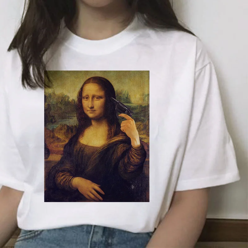 Mona lisa cat футболка Женская Новая мода Топ летняя футболка эстетический Забавный гранж каваи femme короткая футболка хип-хоп