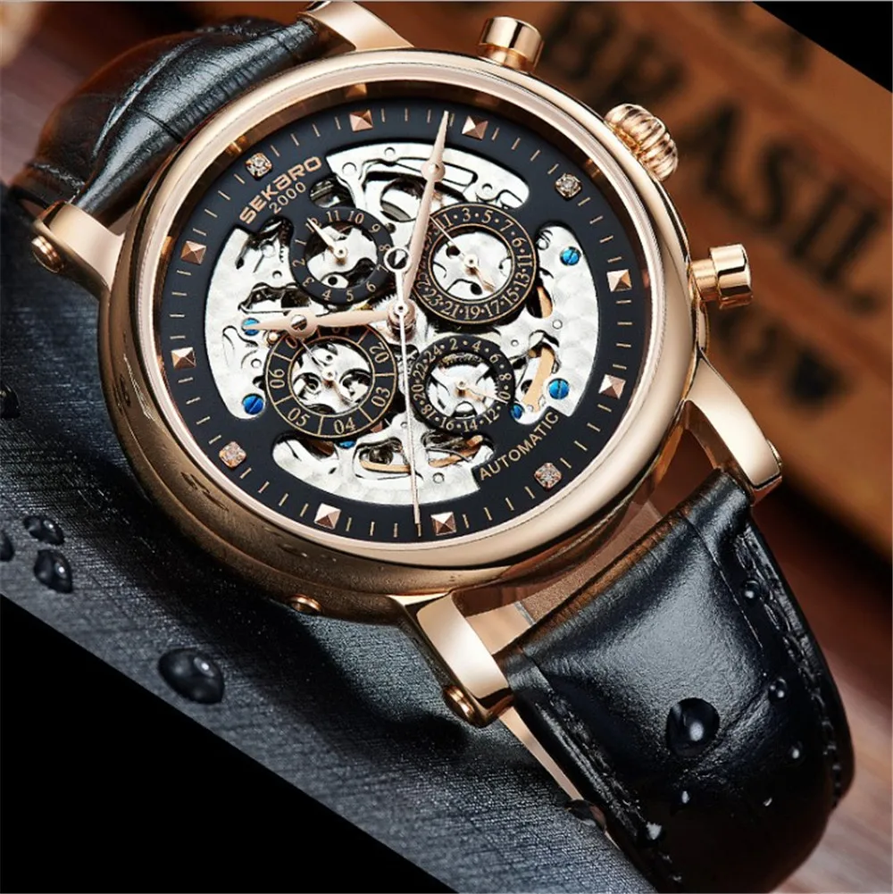 

2017 Top Brand watches SEKARO Luxury Skeleton Automatic Mechanical Watches Men Antique Big Dial Sapphire waterproof Men Watches