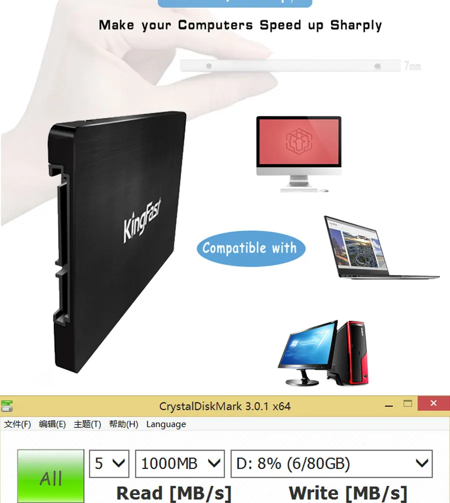 Kingfast сверхтонких металлических 2," SATA III SSD ЖЕСТКИЙ ДИСК ВНУТРЕННИЙ 120 ГБ 240 480 1 ТБ с Кэш SATA3 6 Гбит/с для ноутбуков и настольных