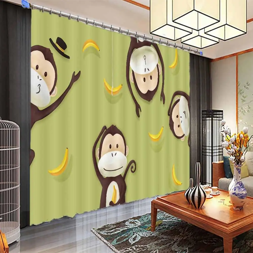 Hand-painted monkey banana Luxury 3D Window Curtains Living Room bedroom Drapes Rideaux factory Customized size | Дом и сад