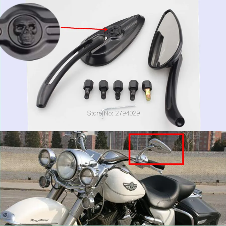 

Universal Skeleton Ghost Skull Black Rear View Side Mirrors for Harley Sportster Dyna Touring Softail Motorcycle Cruiser Custom