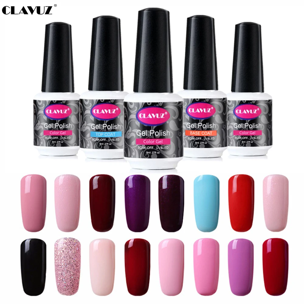

CLAVUZ 8ml Gel Polish Soak Off UV Gel Nails Polish Top Base Coat Lucky Varnish Hybrid Gellak Semi Permanent Enamel Painting Gel