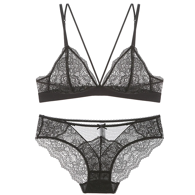 Kopen TERMEZY Mode Vrouwen Ondergoed Zachte Dunne Bh set Wirefree Lingerie Bloemen Bandage intieme Lingerie set Sexy Kanten Ondergoed Set