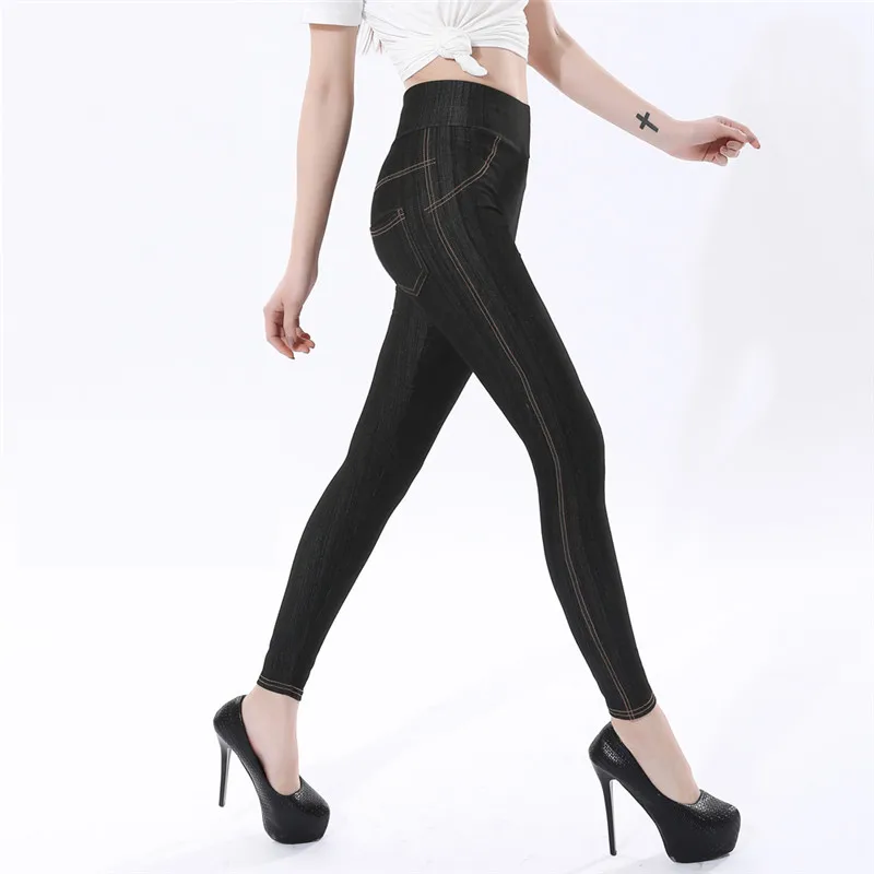 Женские леггинсы размера плюс, 5XL, джинсы из искусственного денима, джеггинсы, леггинсы с высокой талией, большие черные Стрейчевые обтягивающие брюки-карандаш, брюки для женщин