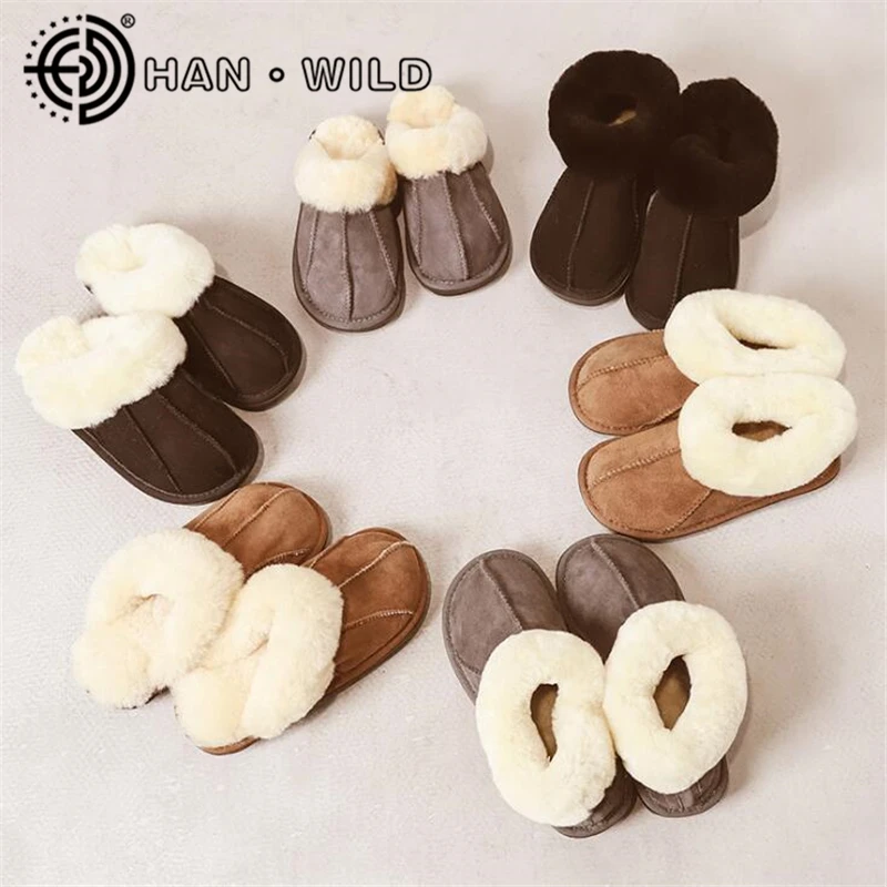 

Female Winter Slippers 100% Genuine Leather Sheepskin Slippers Natural Fur Women Warm Indoor Shoes Soft Wool Lady House Slippers