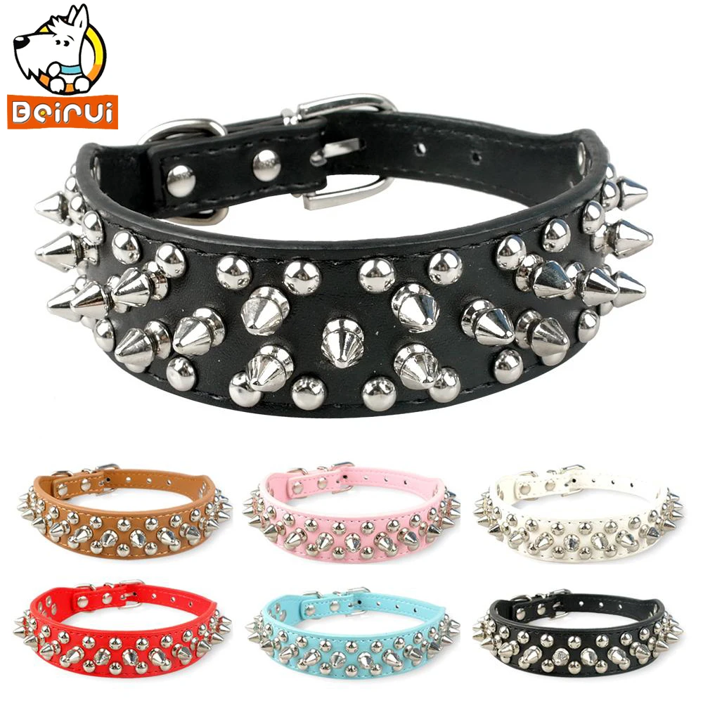 Studded Dog Collar for Small Dogs PU Leather Pet Collars Neck size for ...