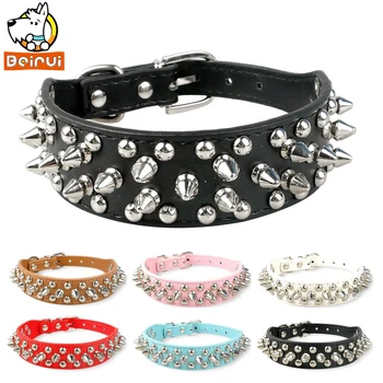 

Studded Dog Collar for Small Dogs PU Leather Pet Collars Neck size for 13-19" for Small Medium Breeds