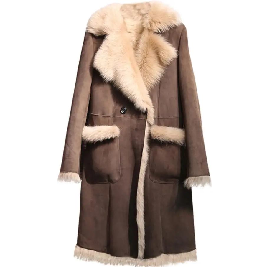 Зимнее женское пальто из искусственной овечьей шерсти, женские теплые пальто средней длины из искусственной замши
