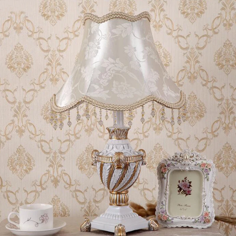 

With fabric lampshade big Europe style table light lamp flower art decorative desk table light lamp for foyer bedroom bedside