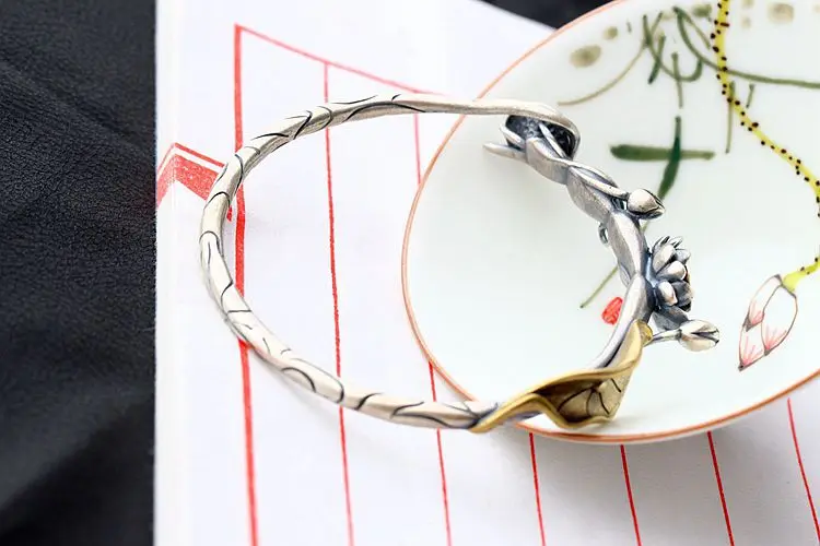 Ретро тайский серебряный Серебряные ювелирные изделия оптовая продажа ручной работы S925 стерлингового серебра браслет лотоса винтажный