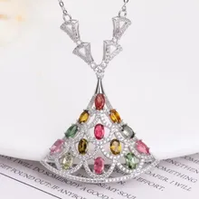 gemstone fine jewelry factory wholesale 925 sterling silver natural colorful tourmaline charm necklace pendant for women gemstone fine jewelry factory wholesale 925 sterling silver natural colorful tourmaline charm necklace pendant for women