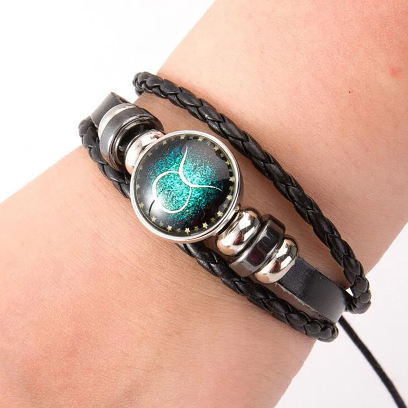 Simple twelve constellation couple bracelet retro woven beaded DIY men and women leather bracelet bangles jewelry Fashion Jewelry