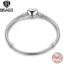 BISAER, Настоящее серебро 925 пробы, сердце, змея, браслет на цепочке и браслеты, Стерлинговое Серебро, ювелирное изделие, WEUS917