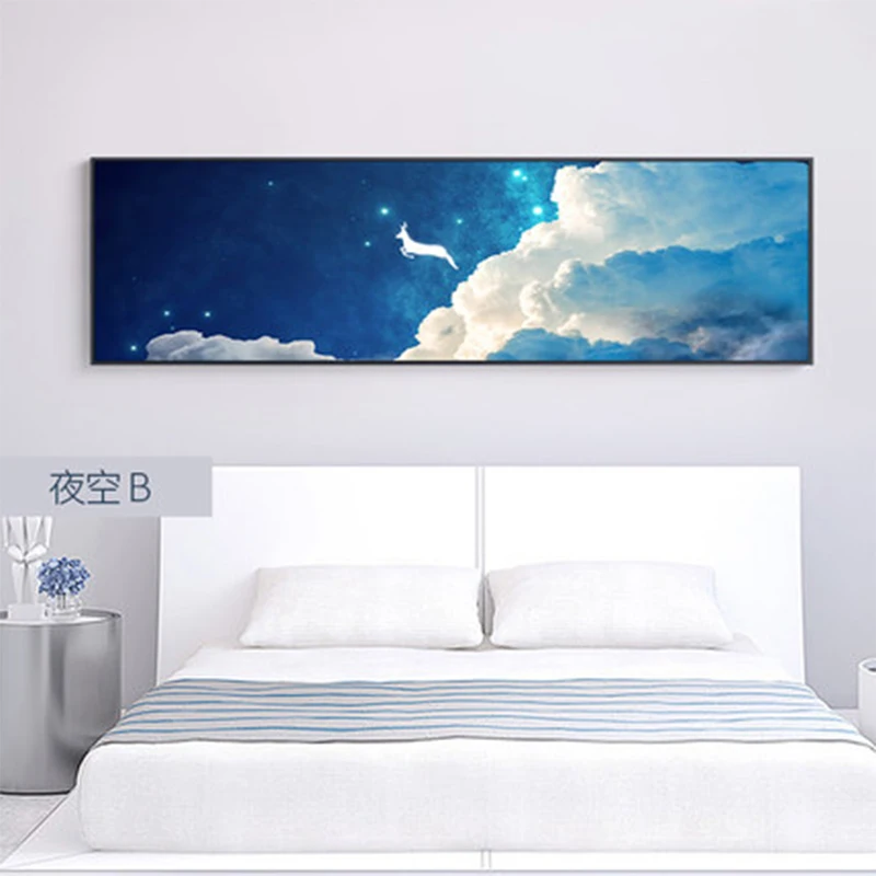 

Nordic Fantasy Night Sky Dark Blue Clouds Deer Dolphin Canvas Painting Posters n Print Wall Art Pictures For Living Room Bedroom