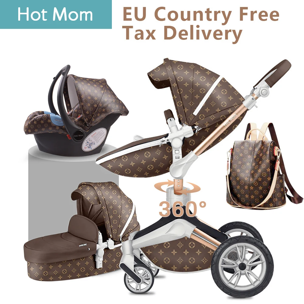 

Hot Mom 4 in 1 Luxury Baby Stroller High Landscape 2 in 1 Carriage 360 Light folding Baby Pram CE standard free ship send Gifts