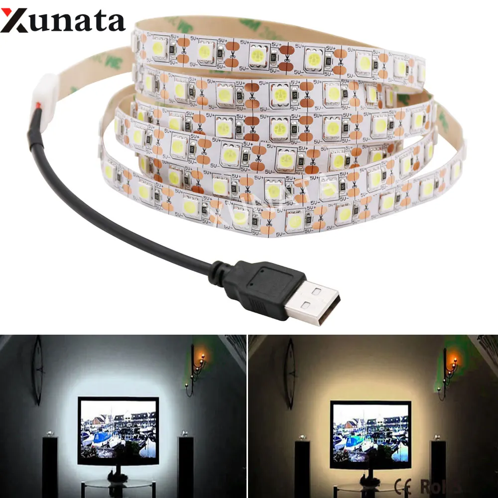 

0.5-5m Led Strip Light DC5V 5050 60 Leds/m Non Waterproof Backlight Television LED Ribbon Tape Ambilight TV Tiras Led