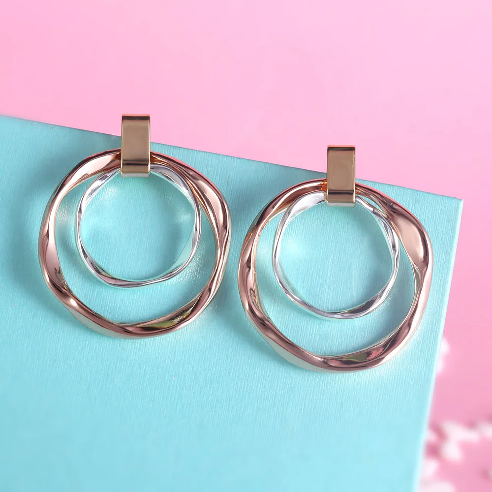 ROMAD, корейская мода, Aros, двойные круглые серьги-кольца для женщин, три цвета, геометрические серьги, вечерние ювелирные изделия, подарок, brincos