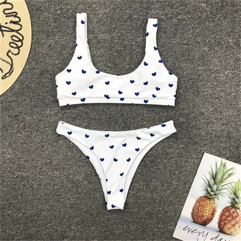 

Women Sexy Bikini Set Bandeau Swimsuit Heart Print High Waist Swimwear Brazilian Bikini Beachwear Swimsuit Beach Swimming Suit