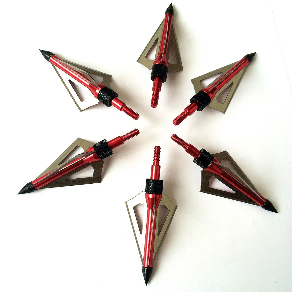 6Pcs/Lot Three Blades 100 Grain Red Steel Archery Hunting Arrowheads