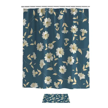 

Classic Vintage Chic Blue Flower Shower Curtain Bath Sets With Rugs Shower Curtain Sets Bathroom Decor Set Outside Modern Toilet