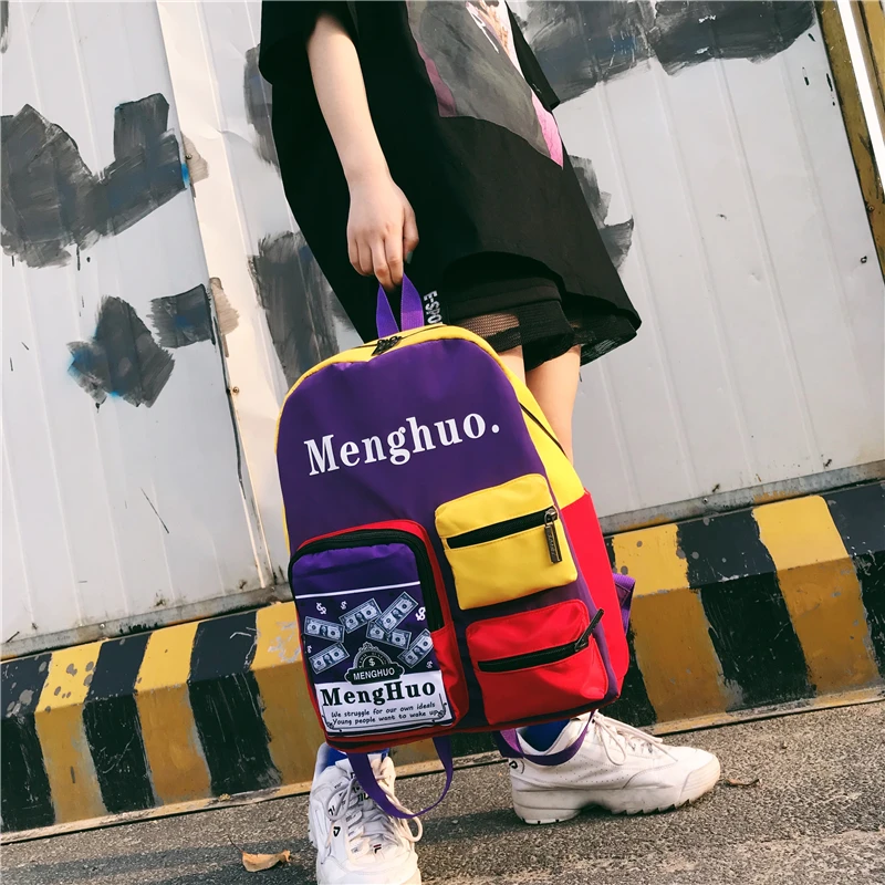 Menghuo Women Backpacks School Women Daypack Panelled Shoulder Bags College Backpacks for Girls Bookbag School Backpacks Female (44)