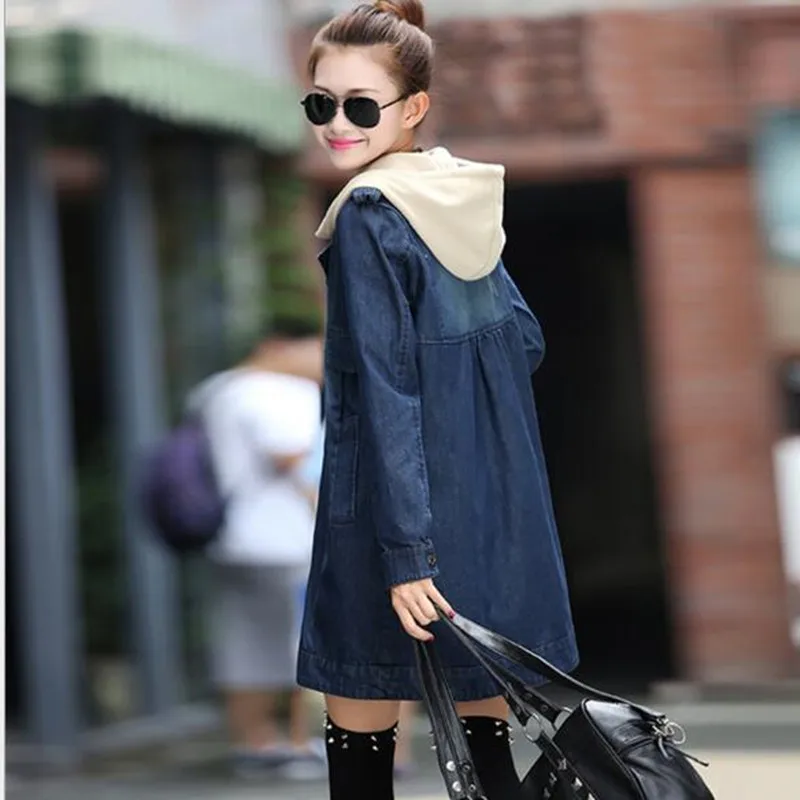 Veste Automne Nouveau Color Coupe Denim Moyen vent Taille Casual Photo Femmes Printemps 2019 Mode 13 Plus La Manteau De Jean En Longueur PqnCO