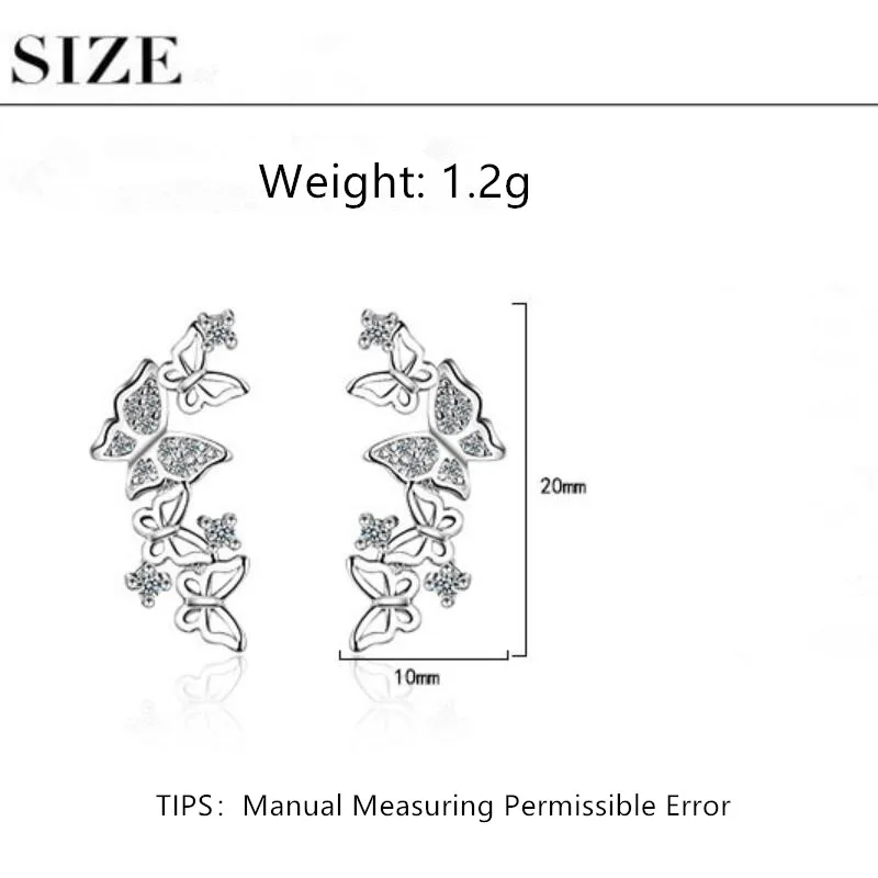 Милые серьги с бабочкой и цирконием для женщин, 925 пробы, серебряные, вечерние, подарок, ювелирные изделия, серьги Oorbellen, SAE341