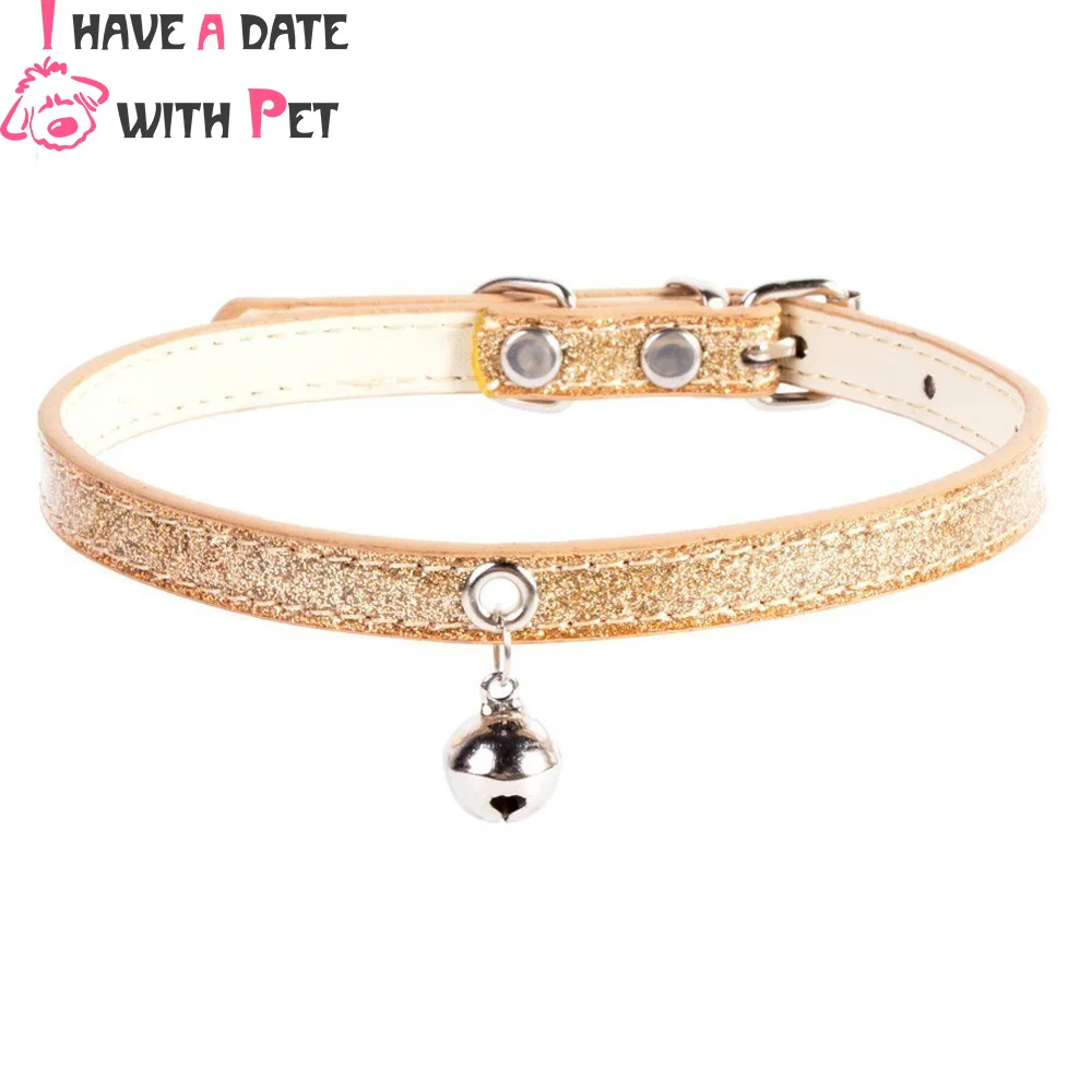 

Dog Accessories With Small Silver Gold Bell Bling Dog Collar PU Leather Personalized Pet Necklace Strap for Puppy Cat Product