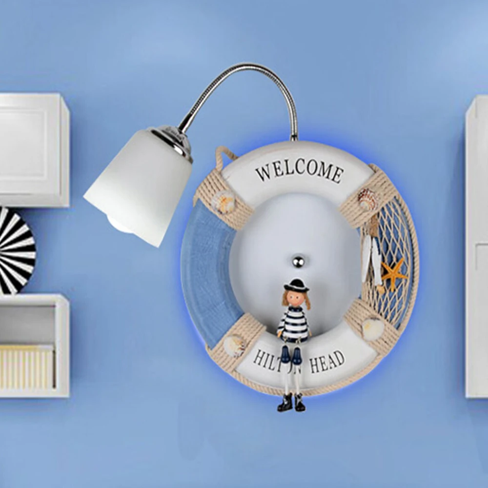 

Mediterranean Navy Wind Dolls Wall Lights E27 Vintage Wall Lamp Children Room Kids Lamps for Bedroom Indoor Lighting