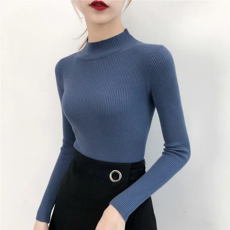 

2019 autumn winter Women Knitted Turtleneck Sweater Casual Soft polo-neck Jumper Fashion Slim Femme Elasticity Pullovers