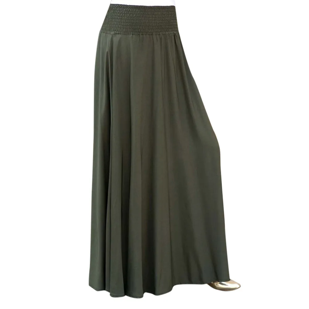 

Women Fashion Elastic Waist Solid Color Cotton Pleated Skirt Vintage A-line Loose Casual Long Skirts Faldas Largas Autumn New#DX