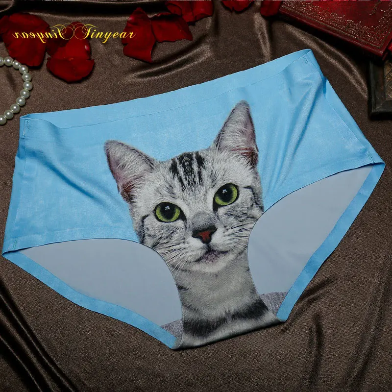waist cat print 3d design seamless panties for women