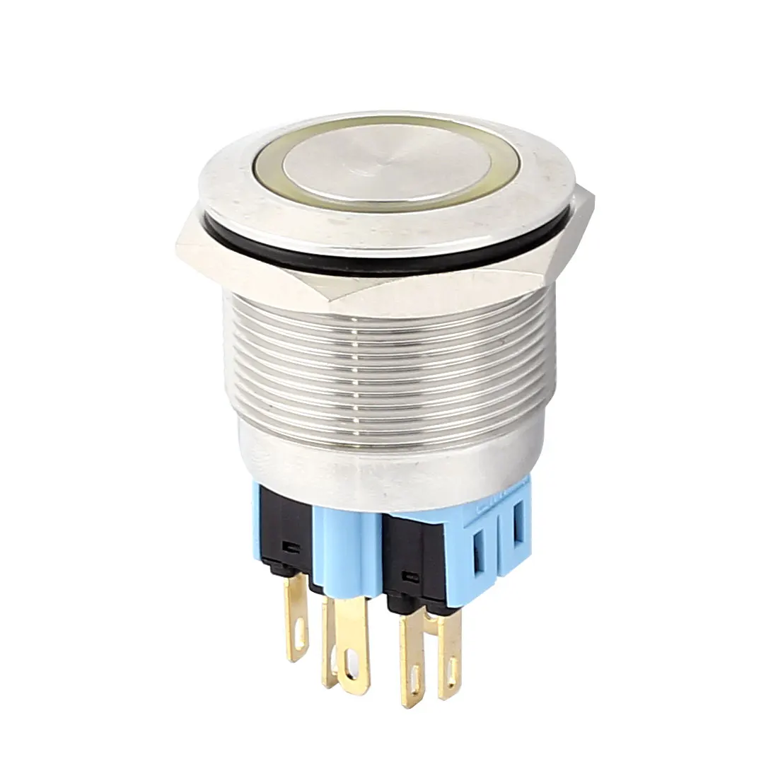 

12V 20Mm Yellow Led Light 25Mm Mounted Thread 6 Pins Dpst No/Nc Latching Push Button Swith