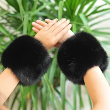Теплые Рукава из искусственного кроличьего меха с декоративным кольцом из искусственного кроличьего меха, зимние разноцветные пушистые милые манжеты с помпонами, милые женские аксессуары