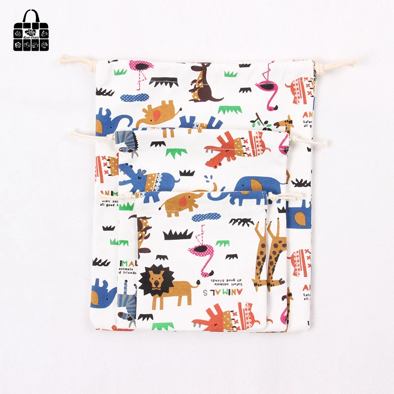 1 pcs الحيوان المطبوعة 100% القطن قماش الغبار حقيبة ملابس الملابس الجوارب/الملابس الداخلية الأحذية تتلقى حقيبة المنزل النثرية الاطفال لعبة حقيب...