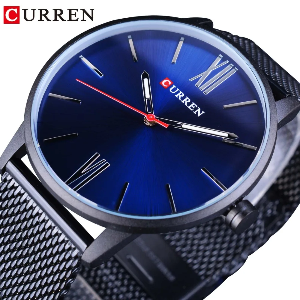 

CURREN 2018 Blue Sky Minimalist Design Ultra Thin Case High Quality Mesh Band Men Fashion Quartz Sport Watches Top Brand Luxury