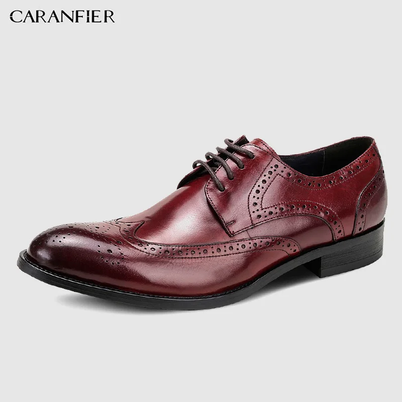 

CARANFIER Men's Dress Shoes Genuine Leather Bordered Solid Breathable Pointed Toe Wedding Business Mature Formal Shoe Plus Size
